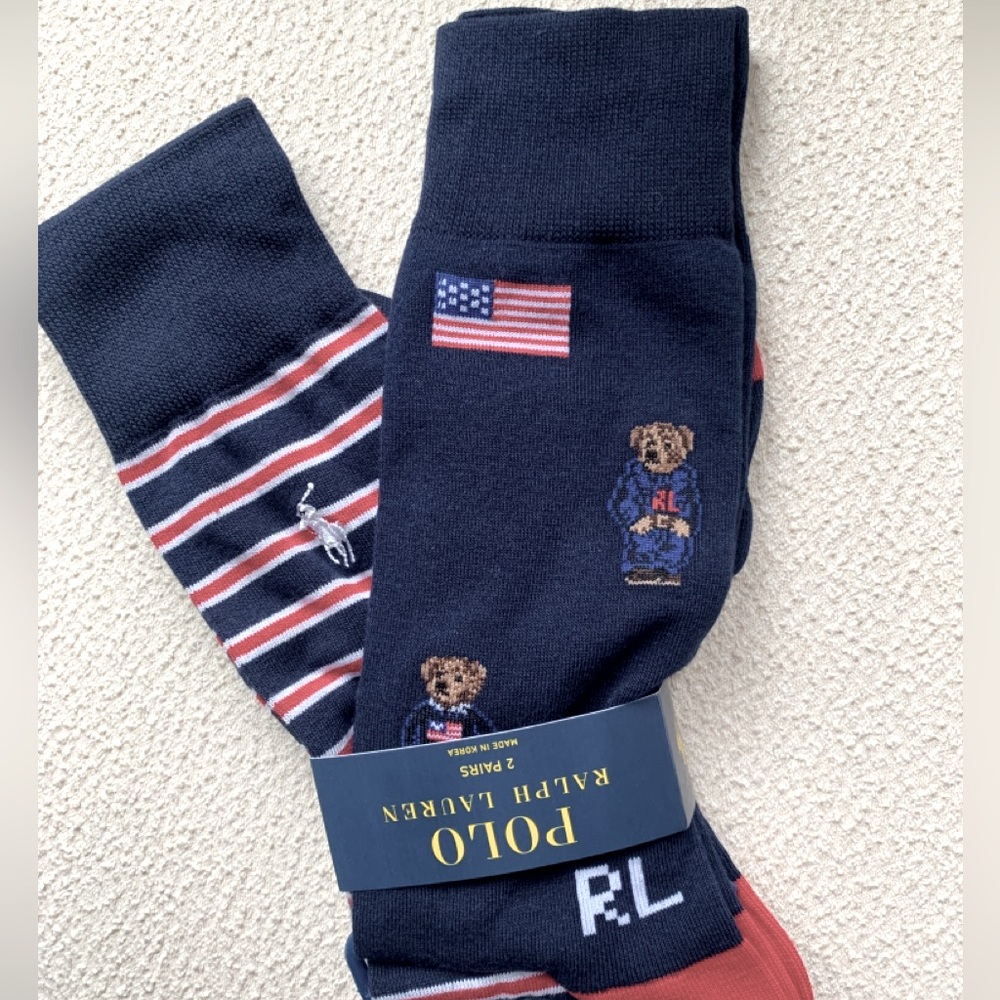 Polo Ralph Lauren Polo Bear/Striped / Flag Sock 2 pack NWT